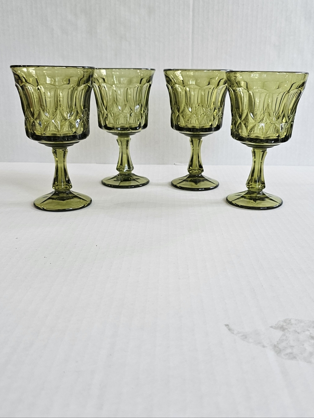 Vintage Noritake Water Goblets (4) Perspective Green 1970's MCM Pressed Glass